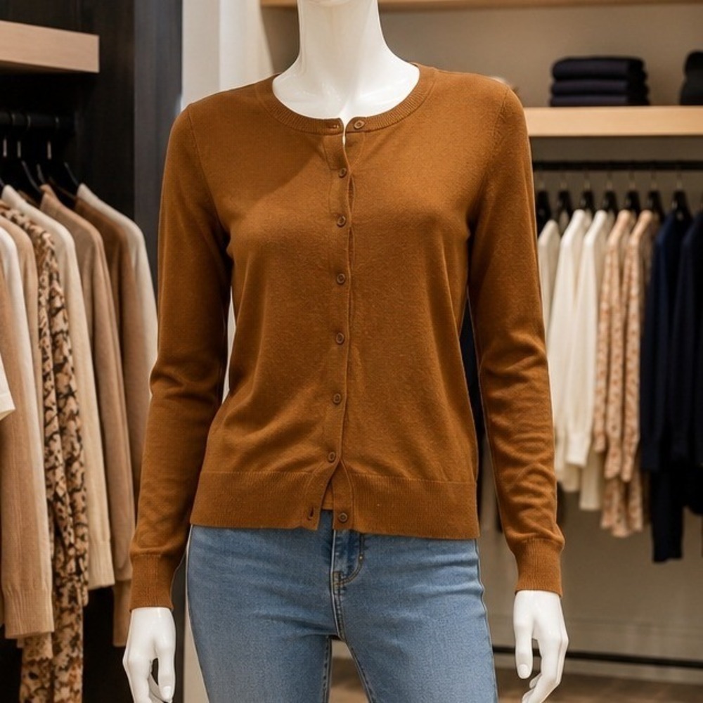 H&M Womens Cardigan Brown Button Front Long Sleeve Crew Neck M